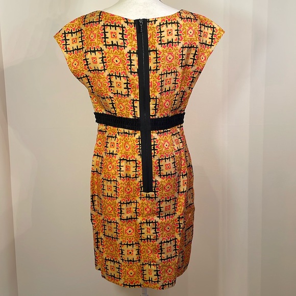 Phoebe Couture | Dress in Yellow Gold Pink Black Silk Geometric Print - Picture 3 of 11
